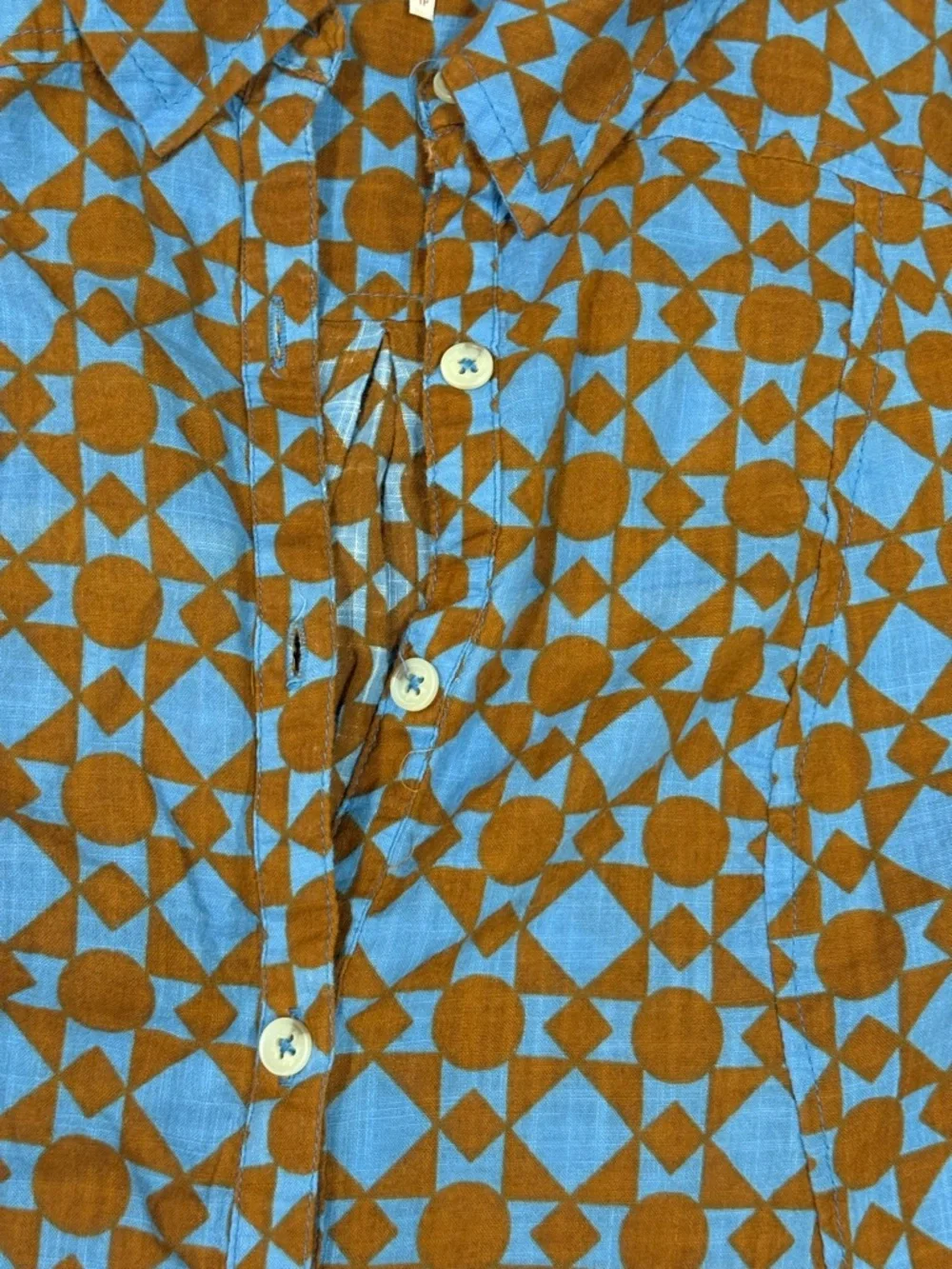 Free People Geometric Maxi Shirt Dress in Rust and Light Blue